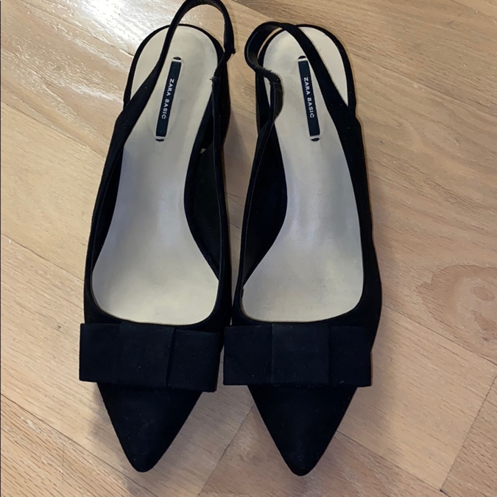 Zara black pointed, slingback block heel-Sz10